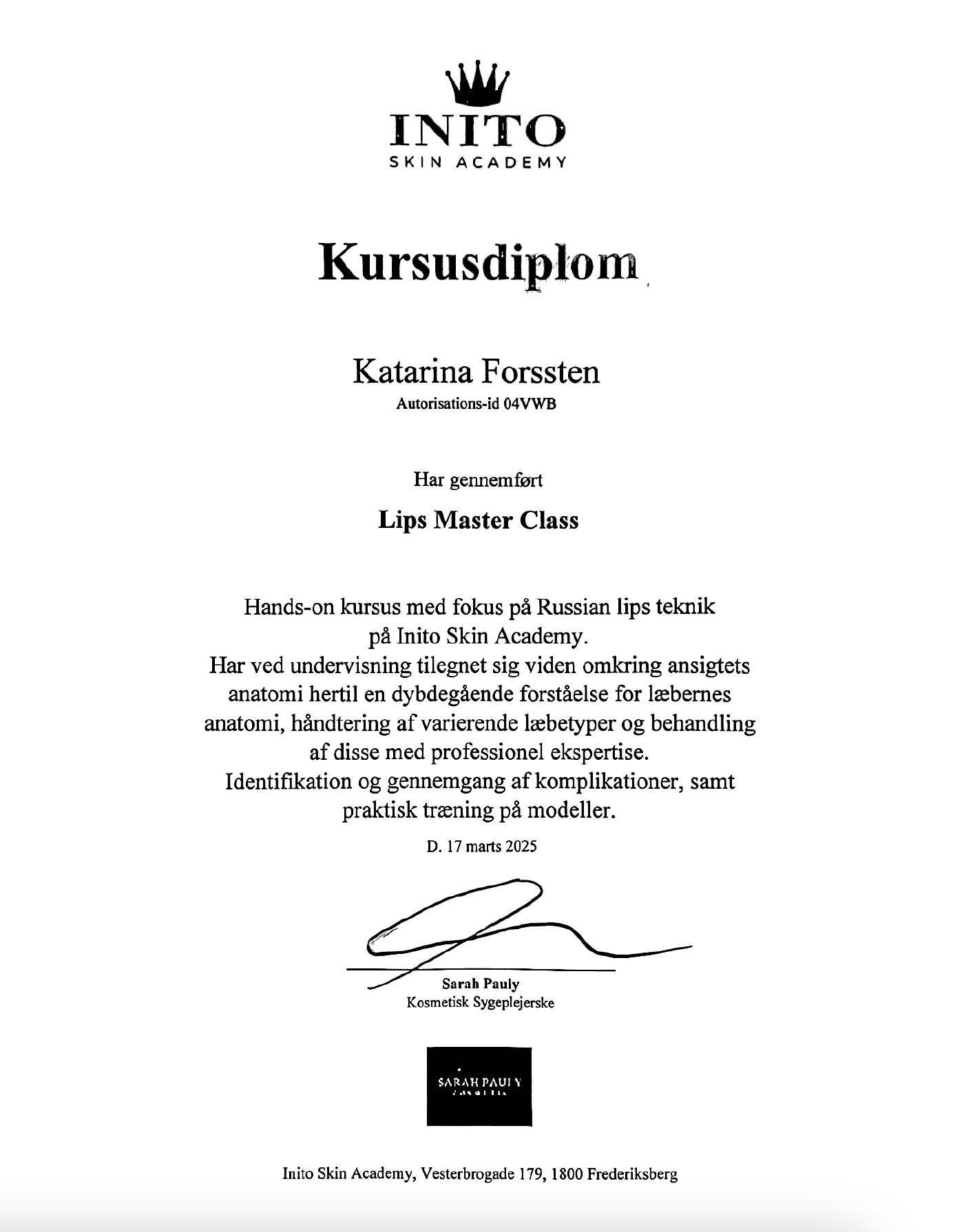 Lips Master Class diplom